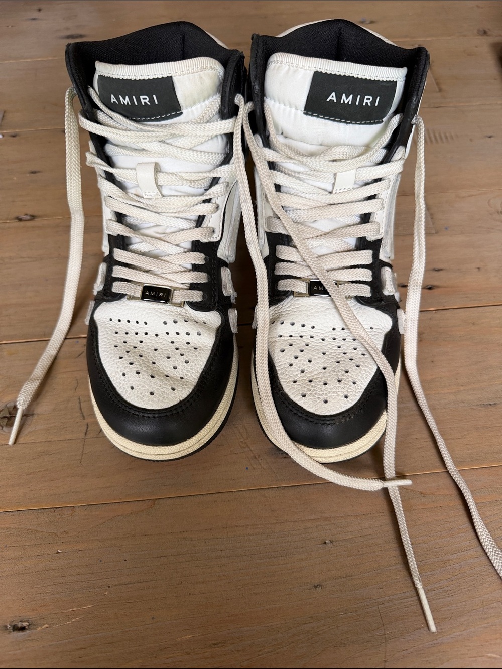 AMIRI Black and White High-Top Sneakers with Cream Laces